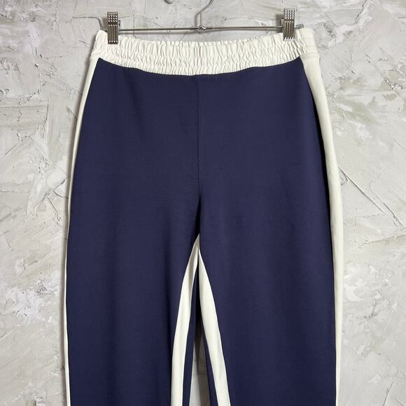 CARBON38 Flare Track Pant Size S Navy White Side Stripe Elastic Waistband HEMMED - Picture 8 of 11